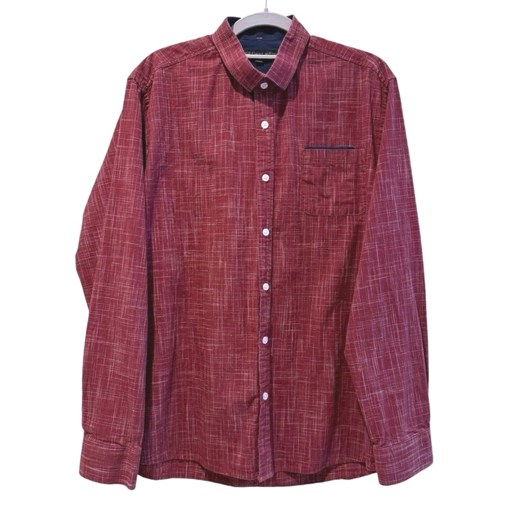 im·pā·tient wŏlves Button Down Shirt Red Crosshatch Textured Mens L - Picture 2 of 8